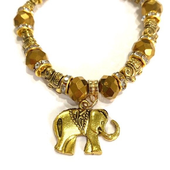 Elephant Bracelet With Spirit Guide Meaning Gold Tone Beaded Leadership - Picture 3 of 5